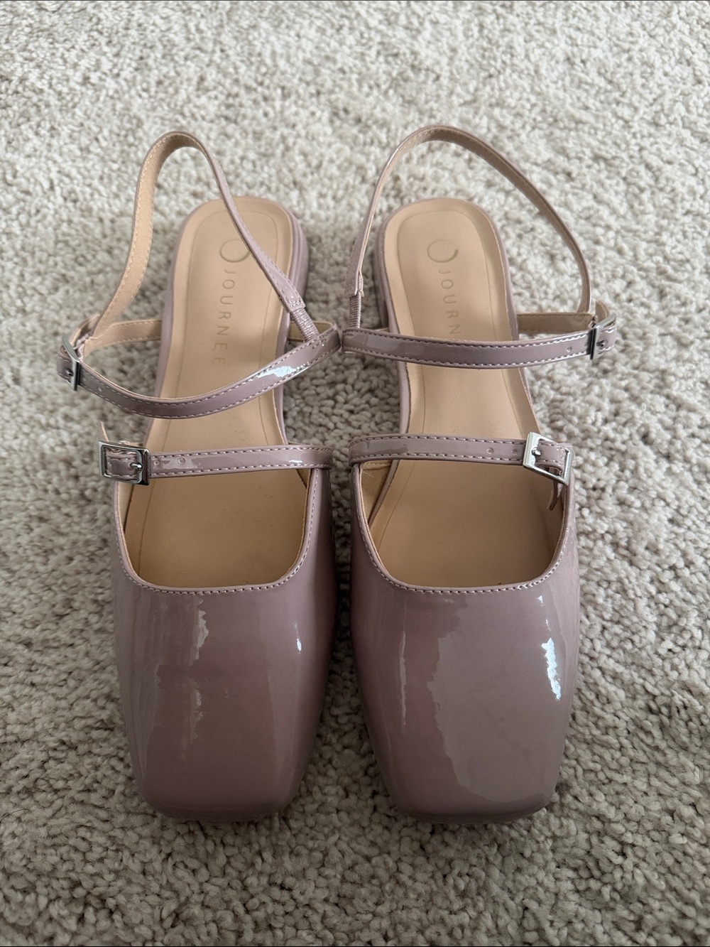 Journee Collection Women's Patent Square-Toe Mary Jane Slingback - Blush Taupe